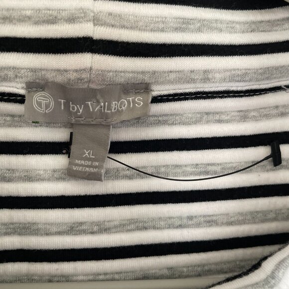 T By Talbots Womens White Black Turtleneck Striped Pullover Top Size X-Large - Picture 2 of 9